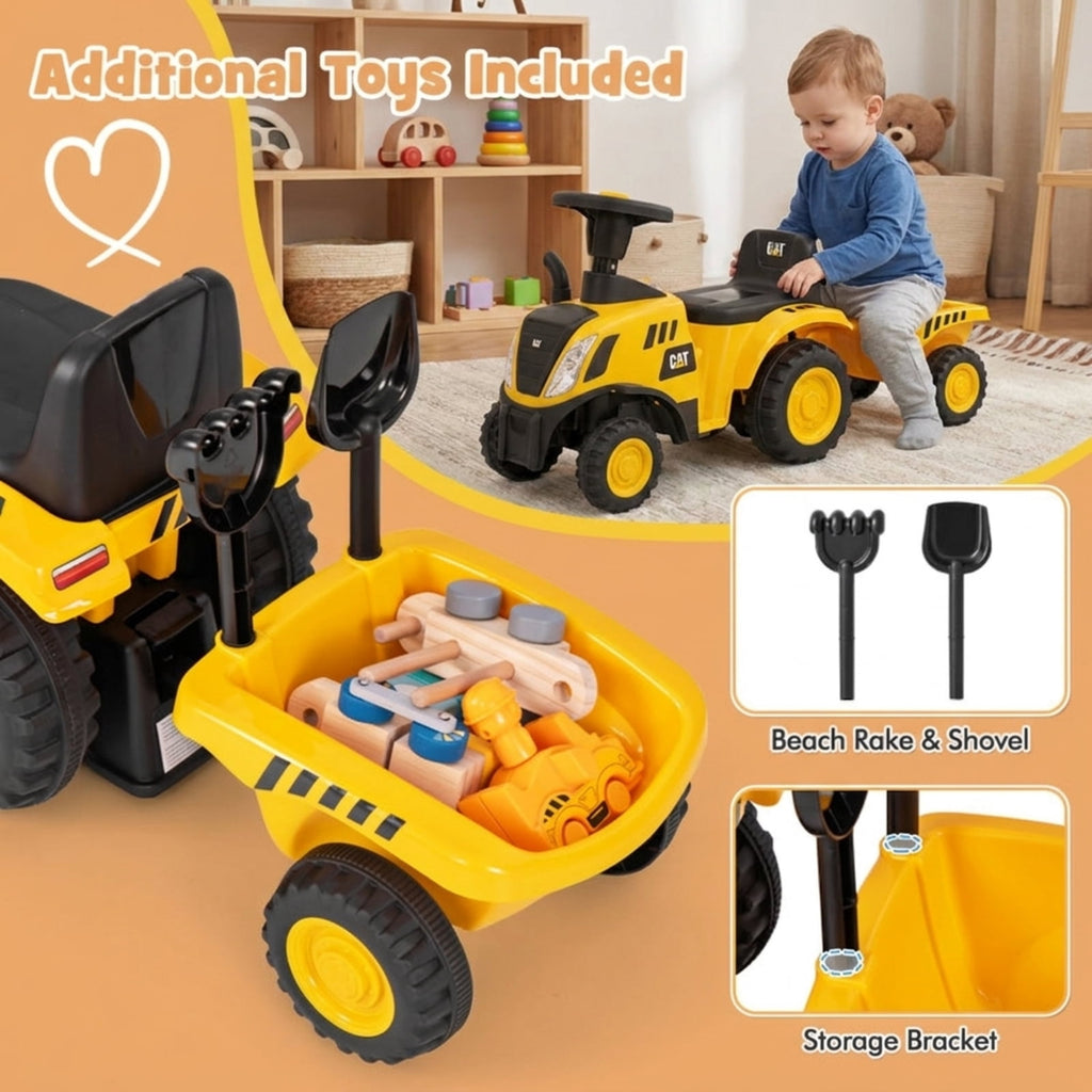 Redsmile Kids Ride On Tractor Push Foot-to-Floor Toddler Ride On Toy for Ages 1.5-3, Caterpillar-Styled with Detachable Trailer, Rake and Shovel, Holds 55 lbs, Yellow