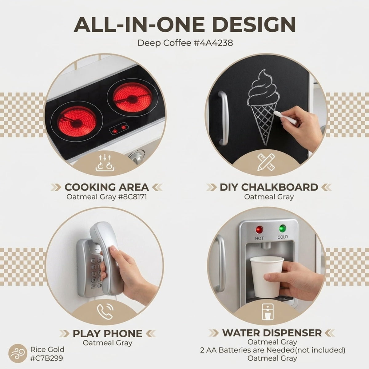 Redsmile Pretend Play Kitchen Set for Kids 3+ Years, Toddler Kitchen Playset with Light-Up Stove, Sound Water Dispenser, Dishwasher, Oven, Chalkboard and Utensils, Christmas Gift, Silver