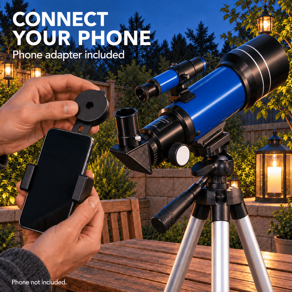 Redsmile Telescope for Kids and Adults, 70mm Aperture 300mm Refractor Telescope for Beginners, High Powered 20x to 150x, 3x Barlow, Phone Adapter, AZ Tripod, Portable Astronomy for Stargazing, Blue