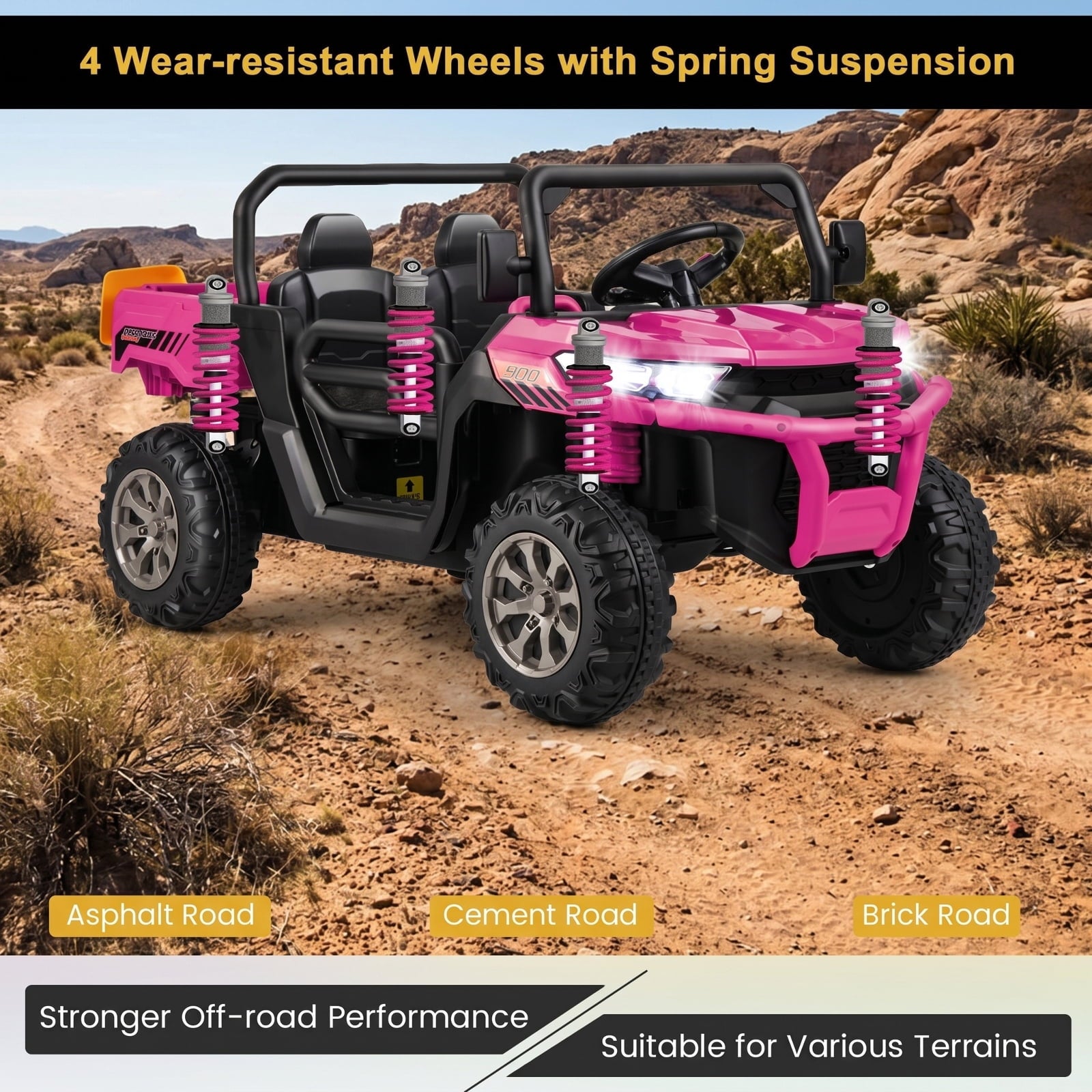 Redsmile 12V 2-Seater Kids Ride On Dump Truck with Working Dump Bed, Detachable Shovel, 2.4G Parental Remote, Spring Suspension, Music USB, Battery Powered, Pink