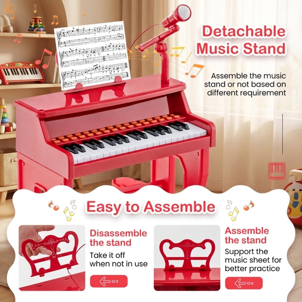Redsmile 37-Key Kids Piano Keyboard with Microphone and Stool for Toddlers and Beginners Ages 3 and Up, Red
