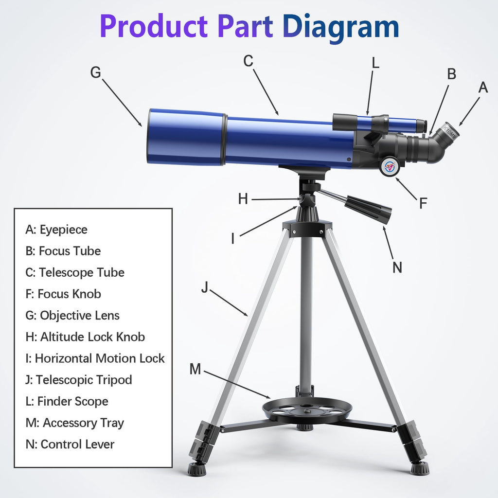 Redsmile Telescope for Adults Astronomy Beginners80mm Aperture 500mm Refractor Telescope with AZ Mount Tripod and 2 Eyepieces20x to 50x Magnification for Moon ViewingBlue