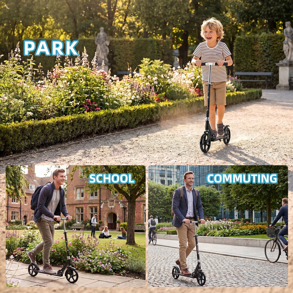 Redsmile Kick Scooter with 3 Adjustable Levels,Folding Commuter Scooter 8 Inch Big Wheels for Teens and Adults,Black