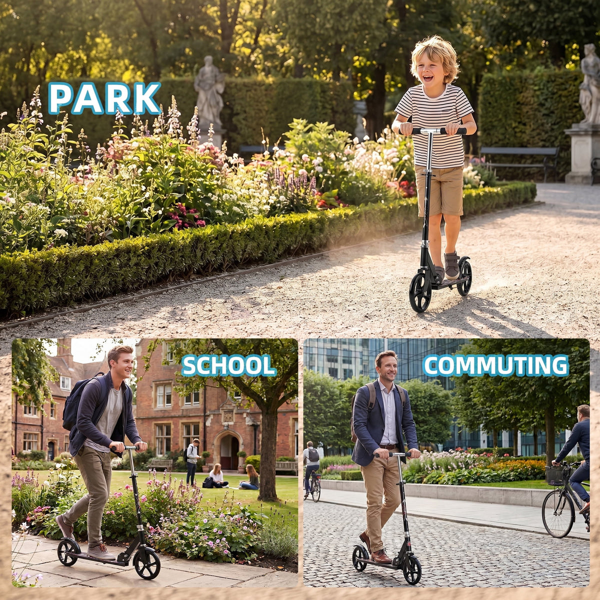 Redsmile Kick Scooter with 3 Adjustable Levels,Folding Commuter Scooter 8 Inch Big Wheels for Teens and Adults,Black
