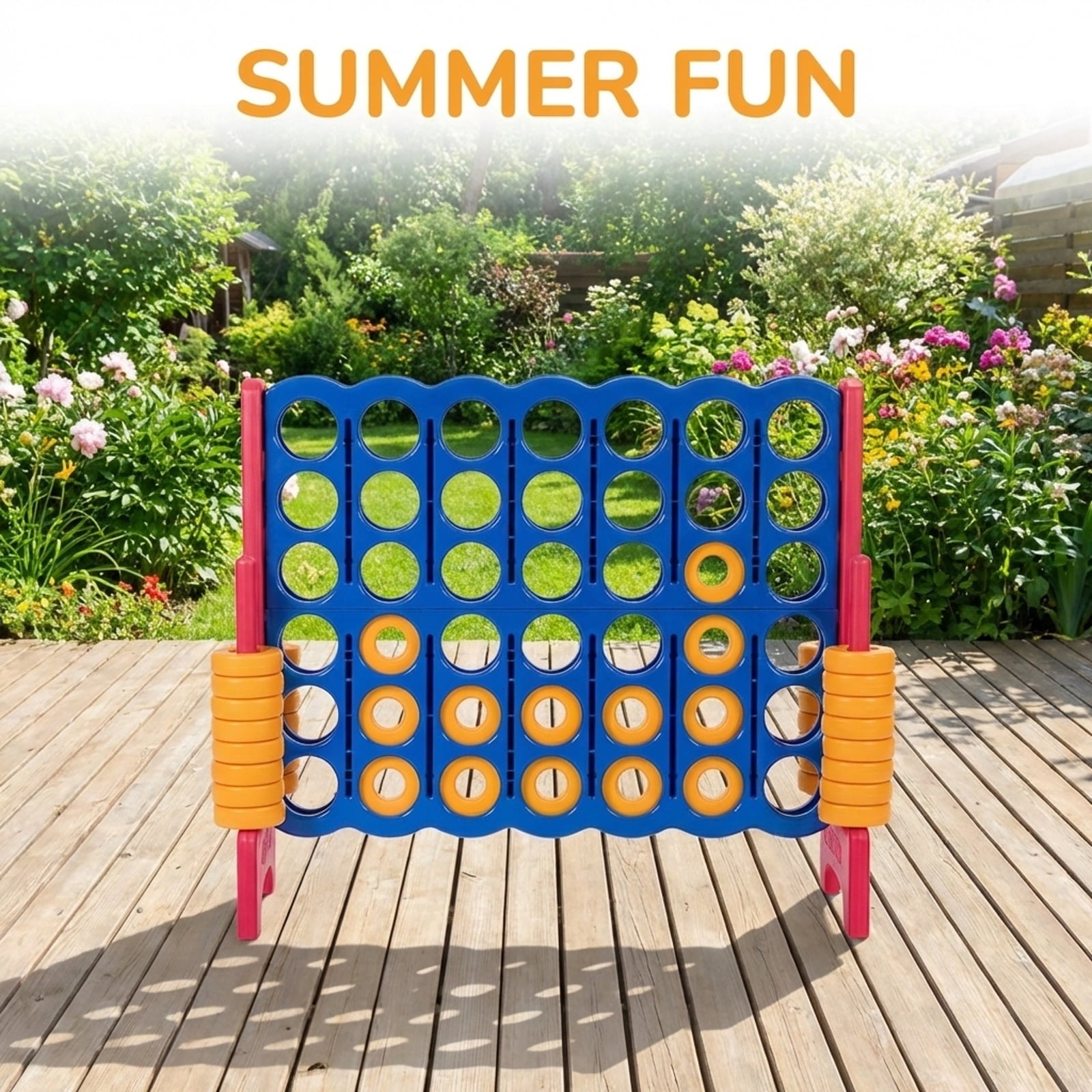 Redsmile Jumbo 4-to-Score Giant Game Set with 42 Jumbo Rings and Quick-Release Slider-Red Red - Outdoor Backyard Lawn Party Game for Kids Adults