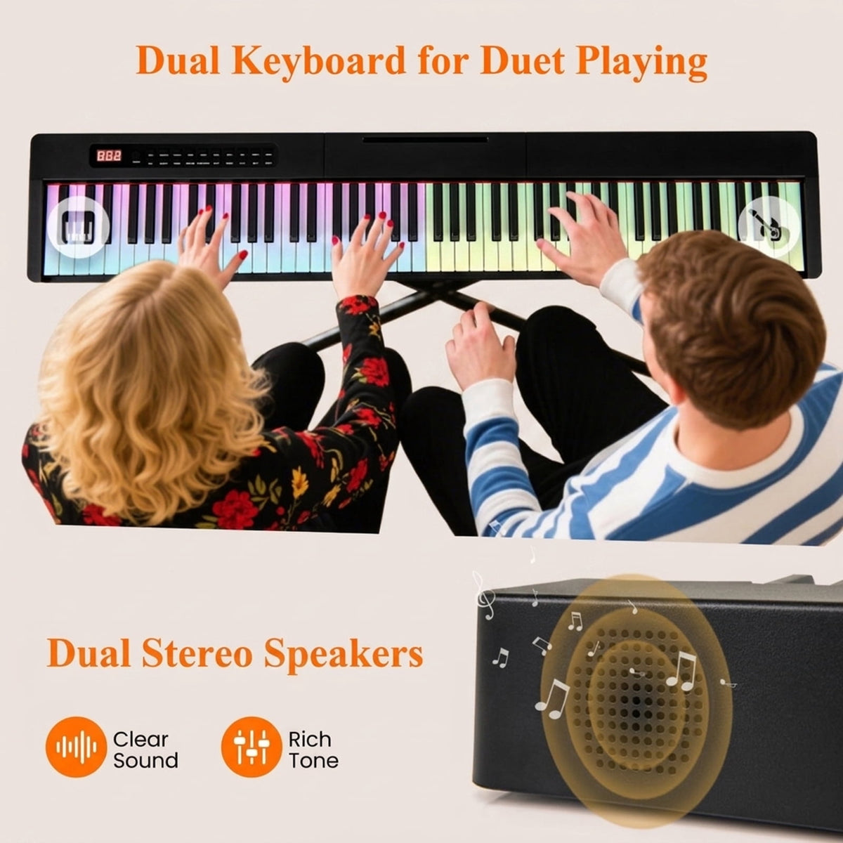 Redsmile 88-Key Velocity-Sensitive Digital Piano with Dual Mode and Recording for Home Studio Practice with Expressive Full-Range Sound, Black