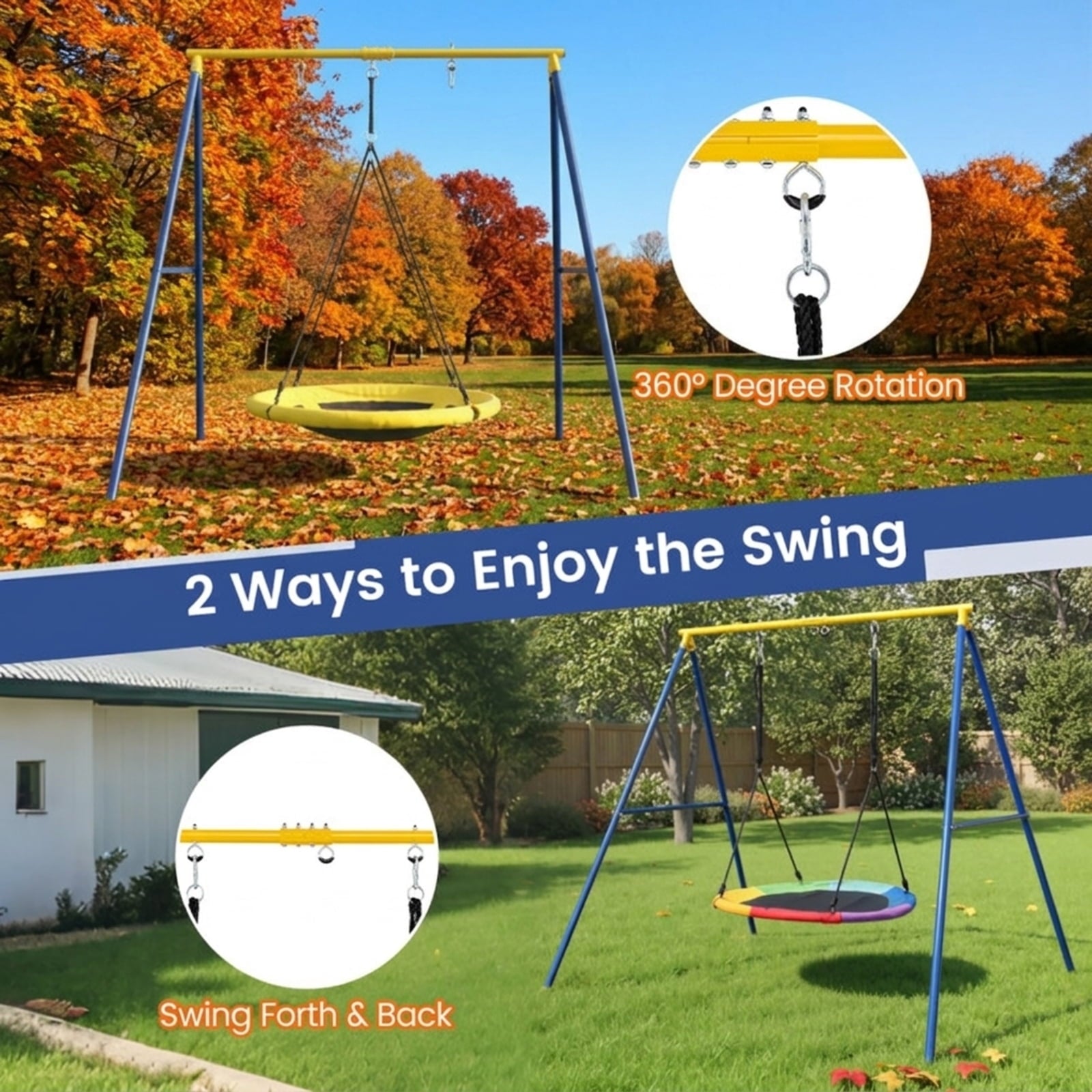 Redsmile A-Frame Swing Stand for Backyard, Extra Large Heavy Duty Steel Swing Frame Holds 550 lb, Freestanding Outdoor Swing Set Stand, Blue and Yellow