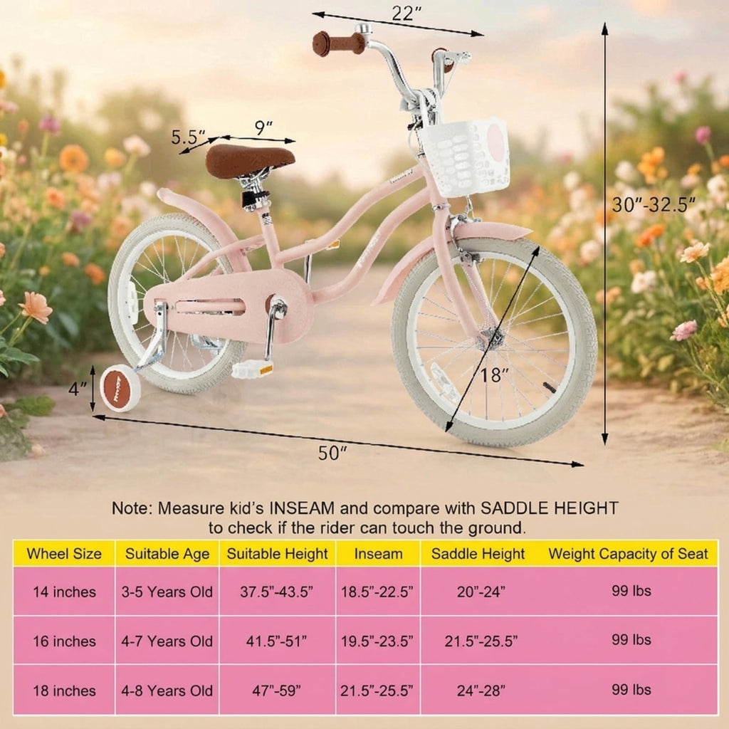 Redsmile Kids Bike 12 Inch with Training Wheels for Boys Girls Ages 3-4 Years, Toddler Bicycle with Adjustable Seat and Carbon Steel Frame, 99 lb Capacity Beginner Bike, Pink