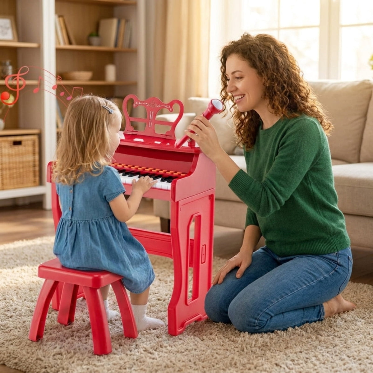 Redsmile 37-Key Kids Piano Keyboard with Microphone and Stool for Toddlers and Beginners Ages 3 and Up, Red