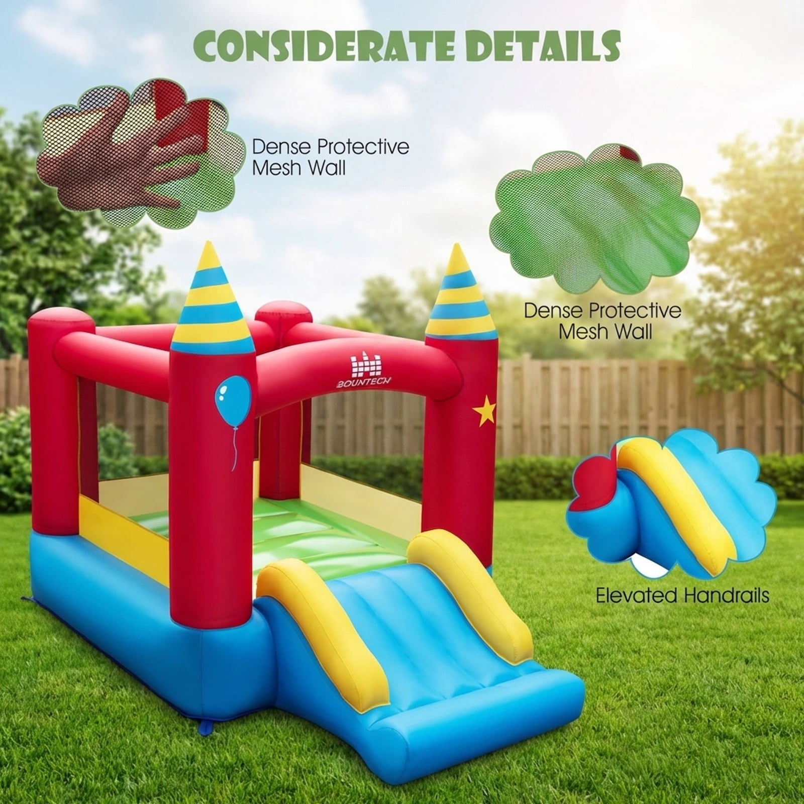 Redsmile Inflatable Kids Bounce Castle with 480W Blower - Multicolor - Kids Birthday Party - Backyard Fun