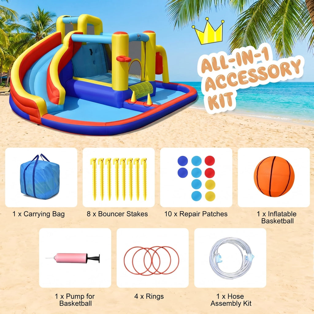 Redsmile 7-in-1 Inflatable Water Slide Bounce Castle with Splash Pool and Climbing Wall without