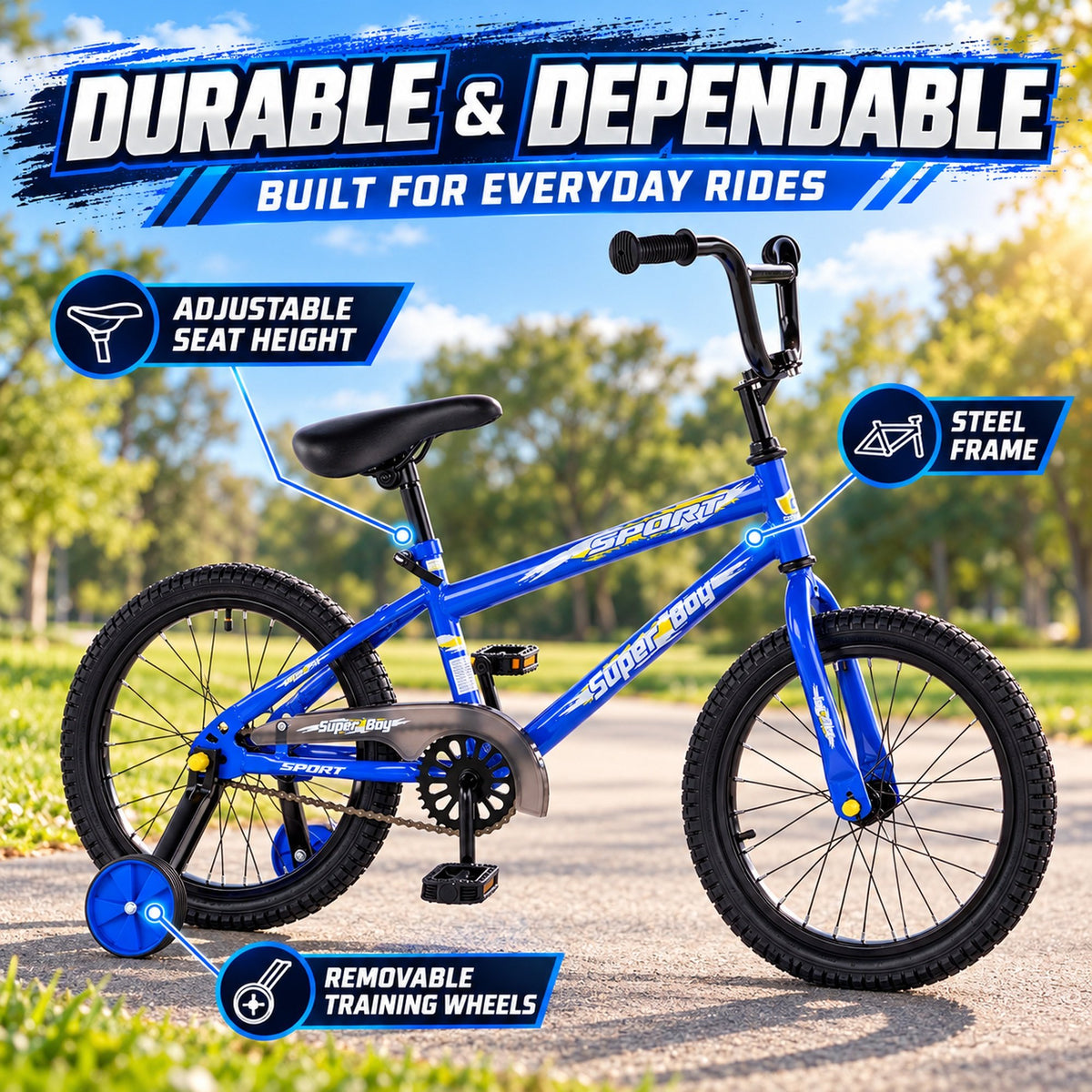 Redsmile 18 Inch Kids Bike with Training Wheels, Boys and Girls Bicycle, Ages 3-8, Blue