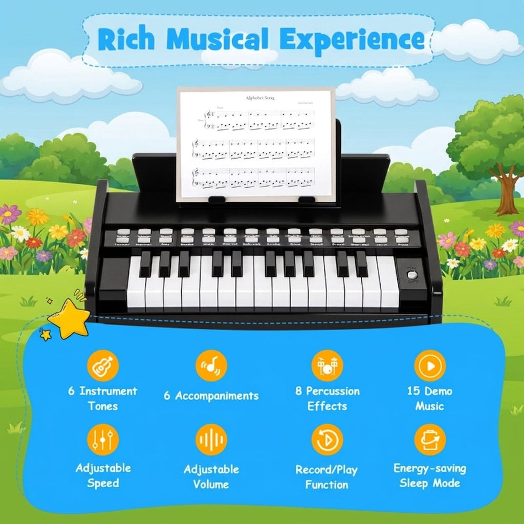Redsmile 25-Key Kids Piano Keyboard with Adjustable Speed and Volume Control for Kids and Toddlers Age 3 and Up to Play at Home, Black