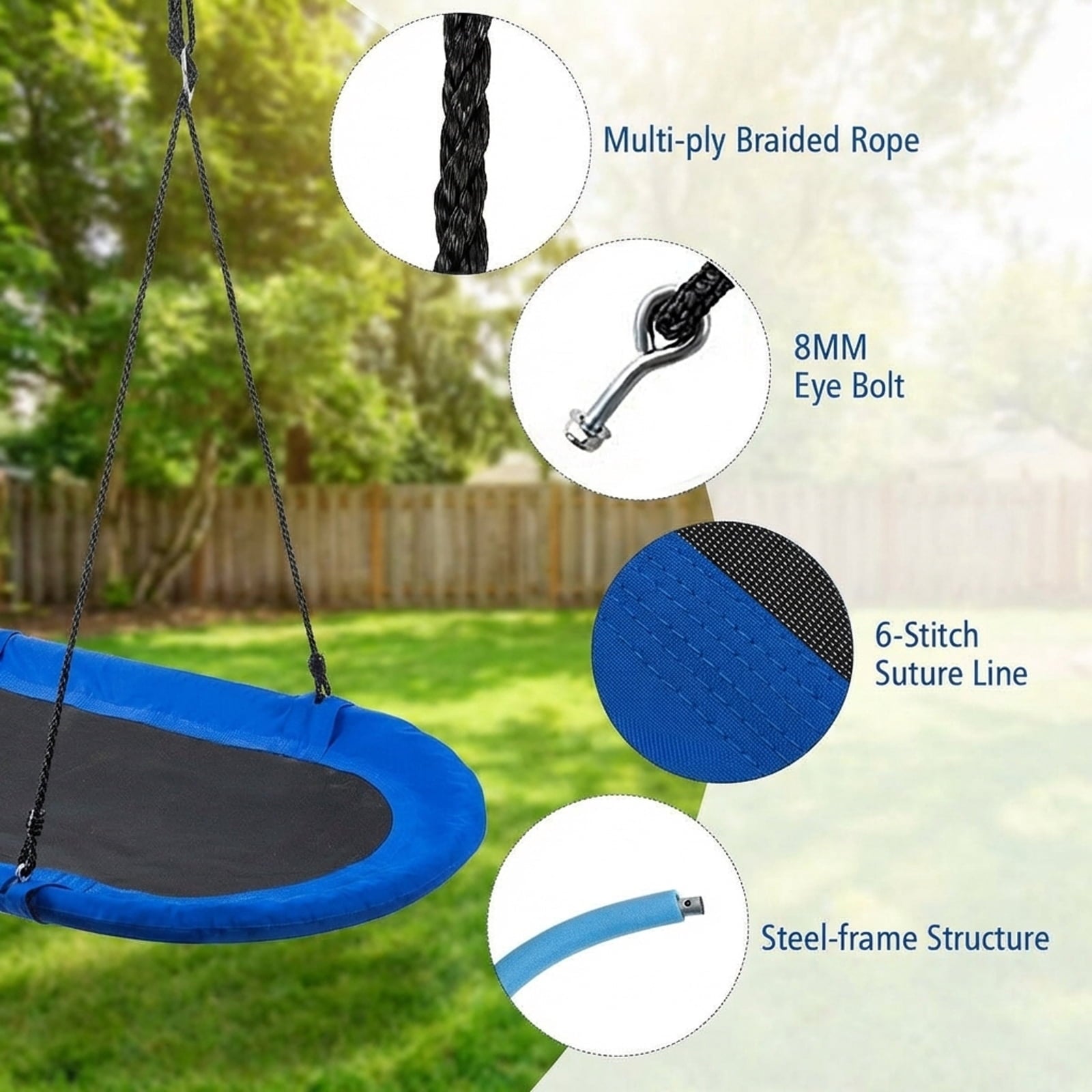 Redsmile 60 Inch Saucer Surf Outdoor Adjustable Swing Set-Blue+Black Blue - Outdoor Backyard Tree Swing for Kids and Adults
