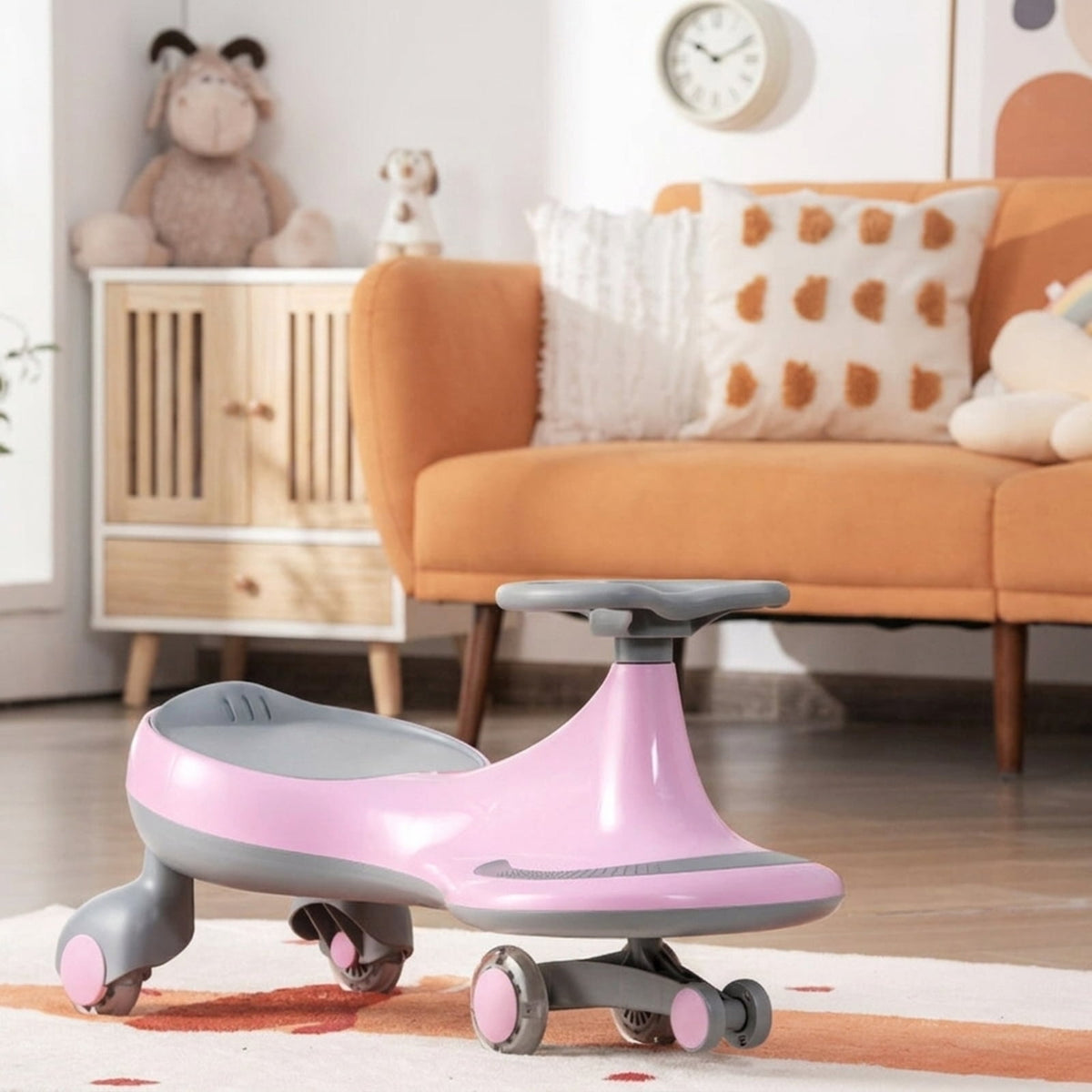 Redsmile Wiggle Car Ride On Toy for Toddlers and Kids Ages 2 and Up, Kids Wiggle Car with Flashing PU Wheels and No Batteries Needed, Twist Car Holds 110 lbs, Pink