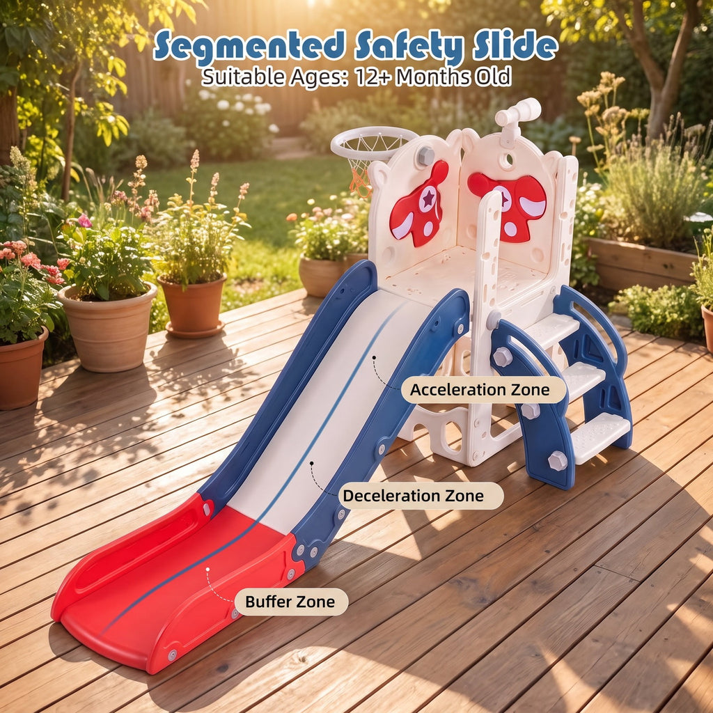 Redsmile Toddler Slide Playset with Climbing Steps, Basketball Hoop, Telescope and Golf Accessories for Indoor Outdoor Play