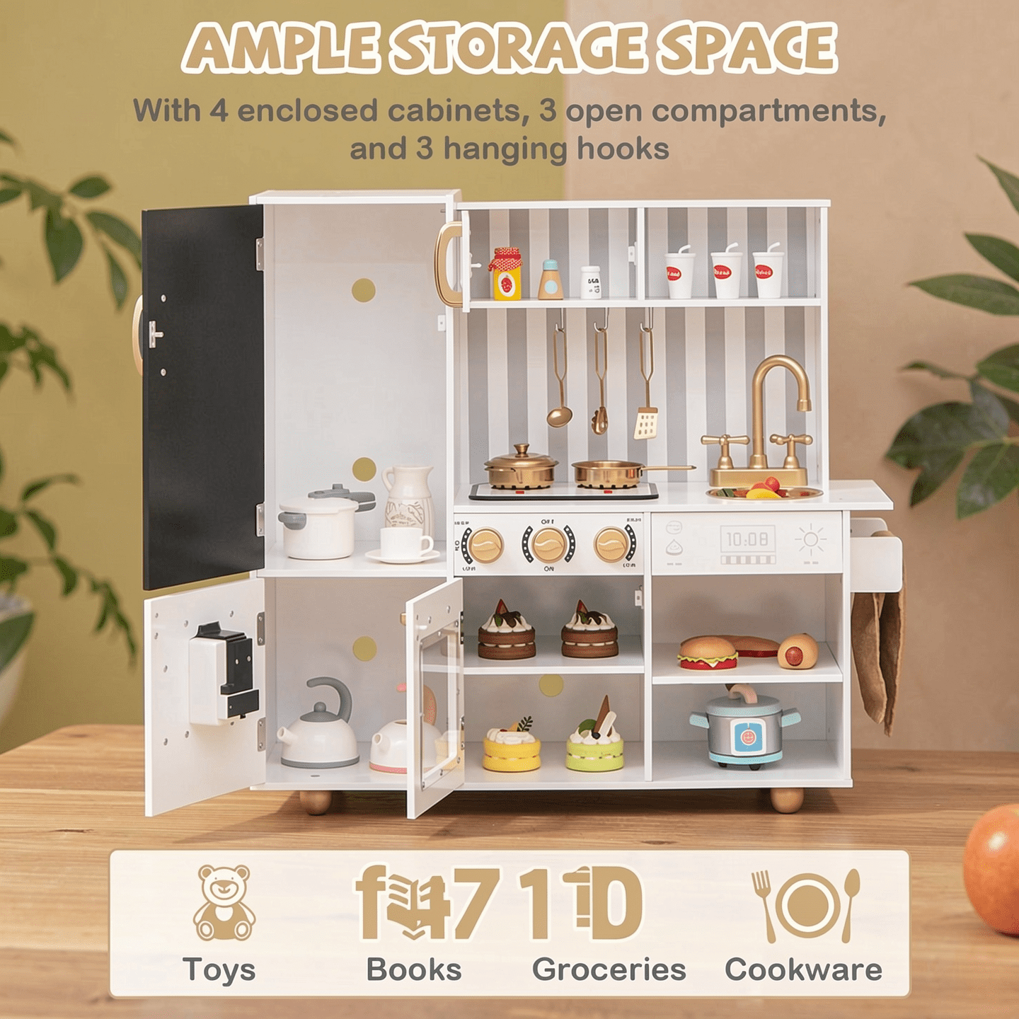 Redsmile Play Kitchen,Wooden Kids Kitchen Playset with Dish Washable Machine,Oven,Realistic Lights and Sounds,Pretend Play Toy Kitchen Gift for Girls Boys Ages 3-10,White