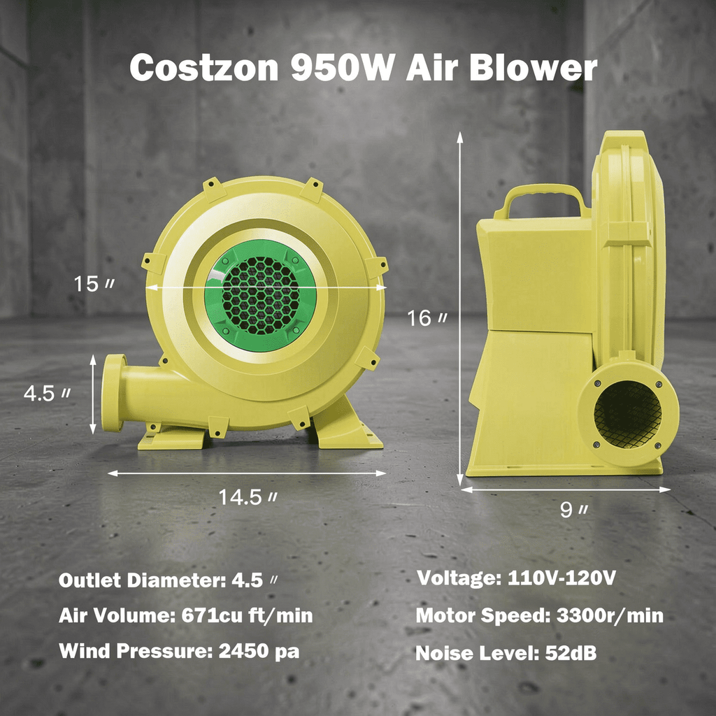 Redsmile 950 W 1.25 HP Air Blower Pump Fan for Inflatable Bounce House - Powerful Inflation Fan for Bounce House Castle Water Slide