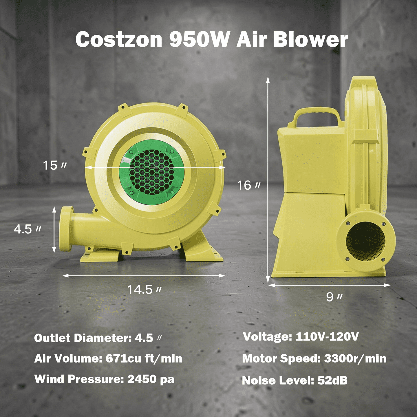 Redsmile 950 W 1.25 HP Air Blower Pump Fan for Inflatable Bounce House - Powerful Inflation Fan for Bounce House Castle Water Slide