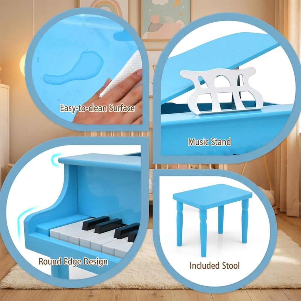 Redsmile 30-Key Wooden Kids Grand Piano Toy with Bench and Music Rack for Toddlers and Beginners, Multicolor