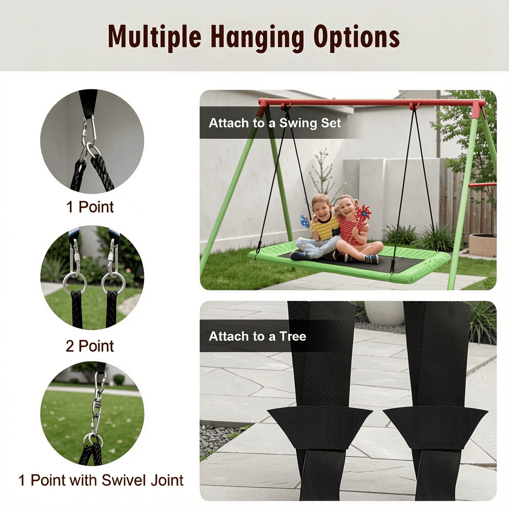 Redsmile 60 Inches Platform Tree Swing Outdoor with 2 Hanging Straps - Green - Backyard Play - Outdoor Fun