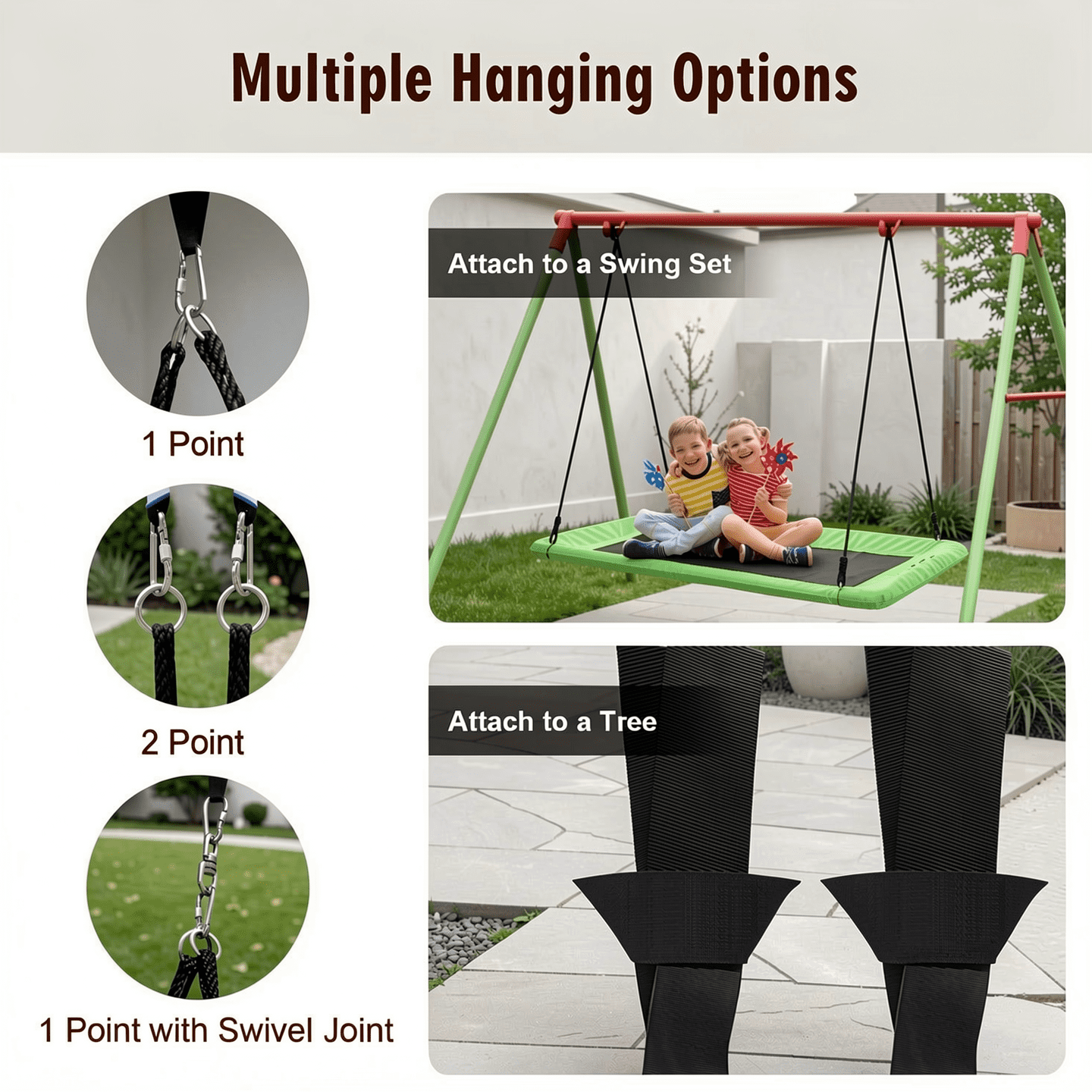 Redsmile 60 Inches Platform Tree Swing Outdoor with 2 Hanging Straps - Green - Backyard Play - Outdoor Fun