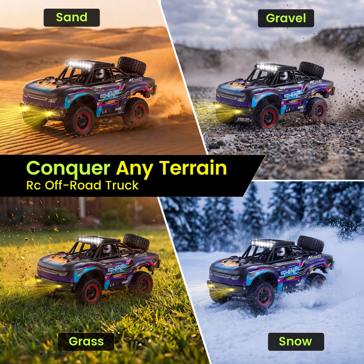 Redsmile 1:18 Fast RC Cars,30 MPH High Speed 4WD Off-Road Remote Control Car with 2 Batteries,2.4 GHz All Terrain RC Truck with LED Lights,Gift for Adults Teens