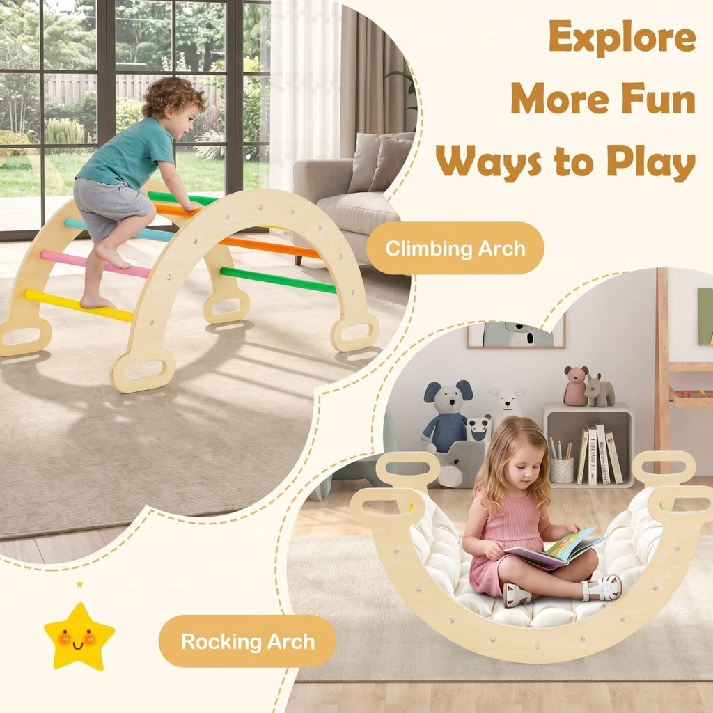 Redsmile 5-in-1 Wooden Kids Climber Toys with Triangle Arch Ramp for Kids Toddlers, Indoor Outdoor Playset for Boys and Girls 1+ Years Old, Multicolor