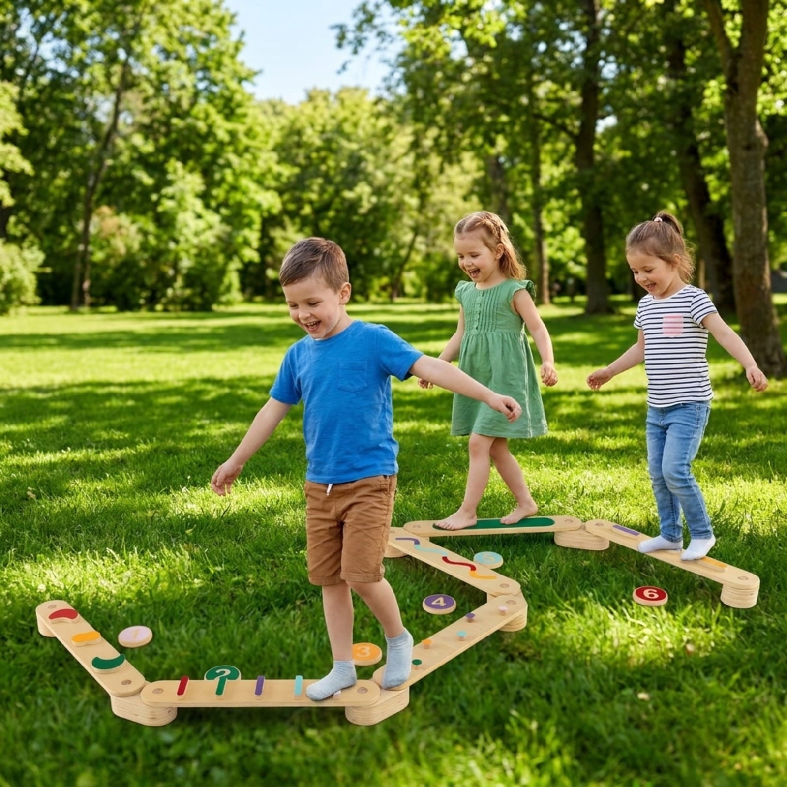 Redsmile Kids Balance Beam Set, Wooden Balance Boards with Stepping Stones, Toddler Balance and Coordination Toy, Multicolor