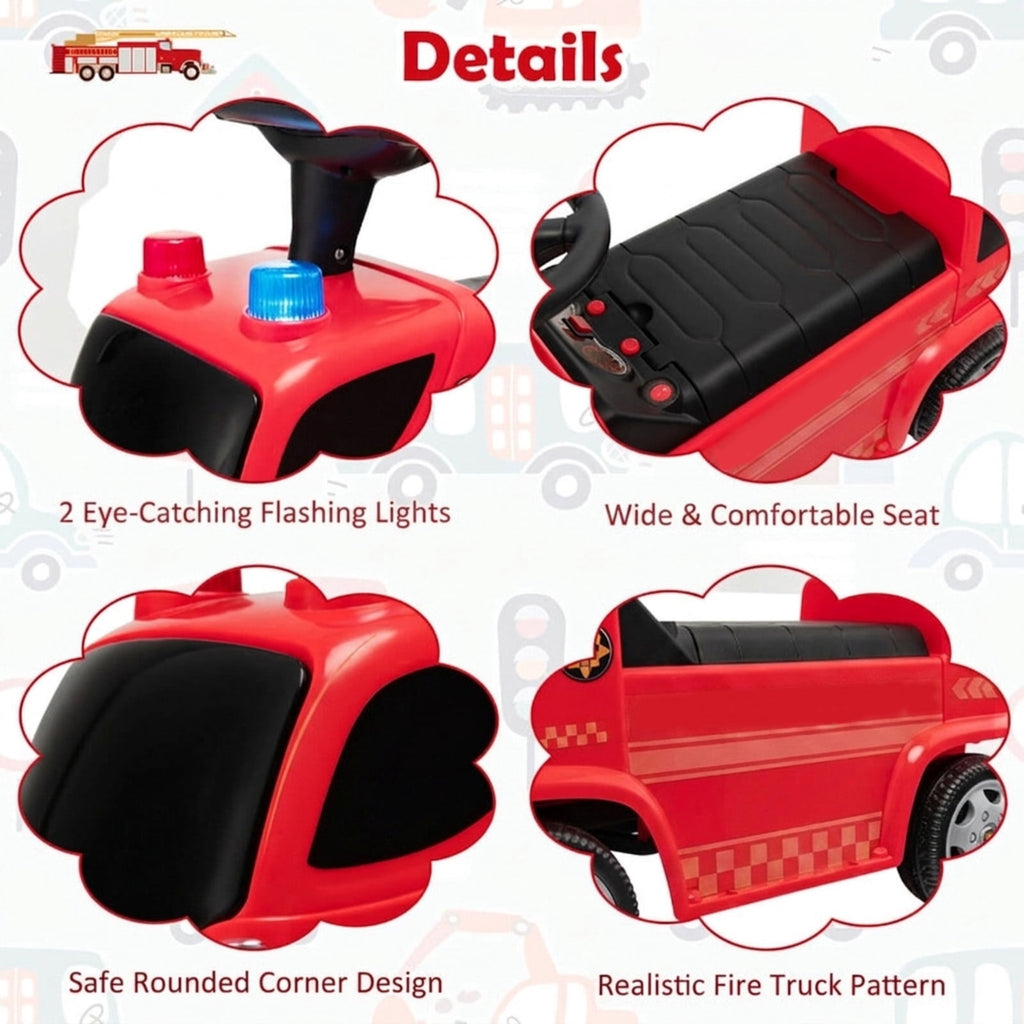 Redsmile Kids Push Ride On Fire Truck for Toddlers Ages 18-36 Months, Foot-to-Floor Ride On Fire Engine with Ladder, Bubble Maker, Working Headlights and Steering Wheel, 44 lbs Capacity, Red