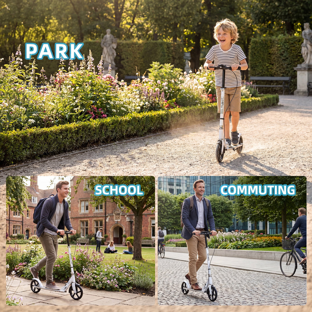 Redsmile Kick Scooter with 3 Adjustable Levels,Folding Commuter Scooter with Dual Brakes and 8 Inch Big Wheels for Teens and Adults,White
