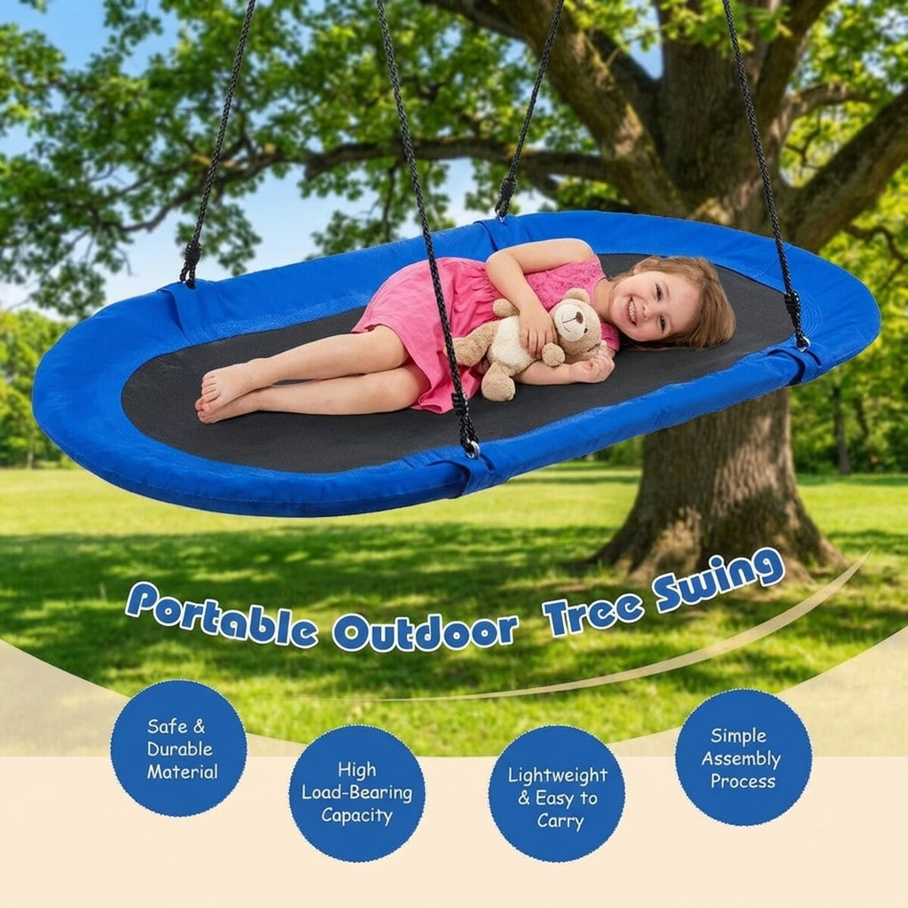 Redsmile 60 Inch Saucer Surf Outdoor Adjustable Swing Set-Blue+Black Blue - Outdoor Backyard Tree Swing for Kids and Adults
