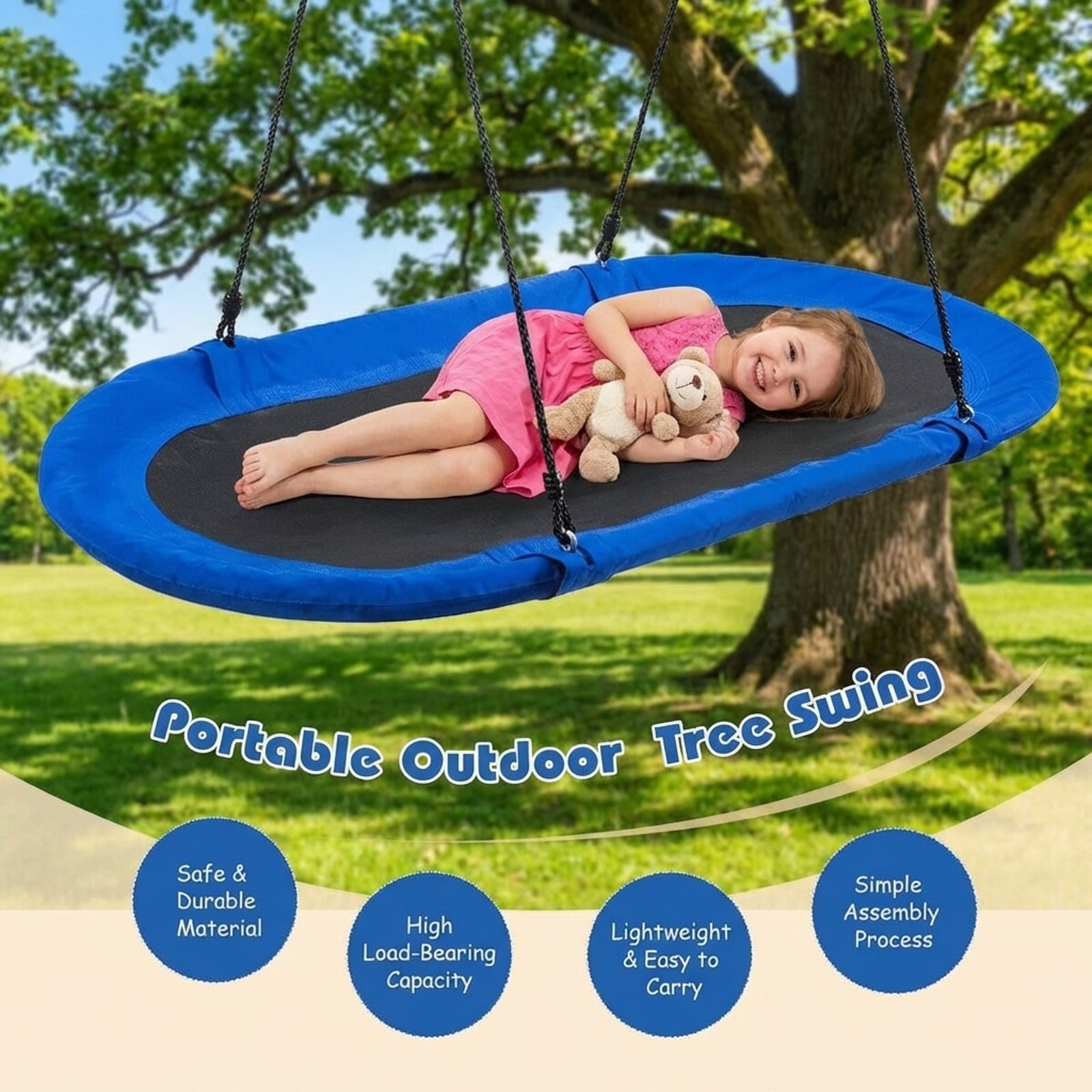 Redsmile 60 Inch Saucer Surf Outdoor Adjustable Swing Set-Blue+Black Blue - Outdoor Backyard Tree Swing for Kids and Adults