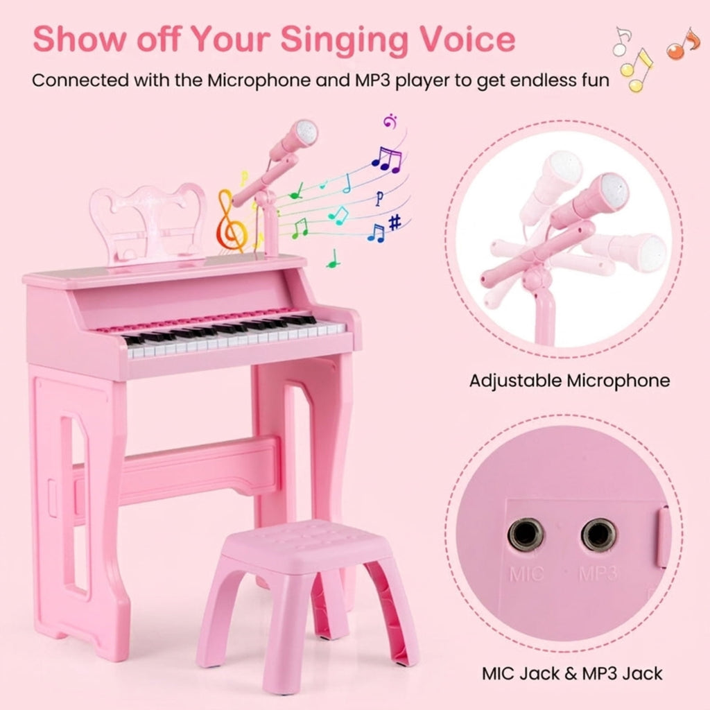 Redsmile 37-Key Kids Piano Keyboard with Microphone and Stool for Toddlers and Beginners Ages 3 and Up, Pink