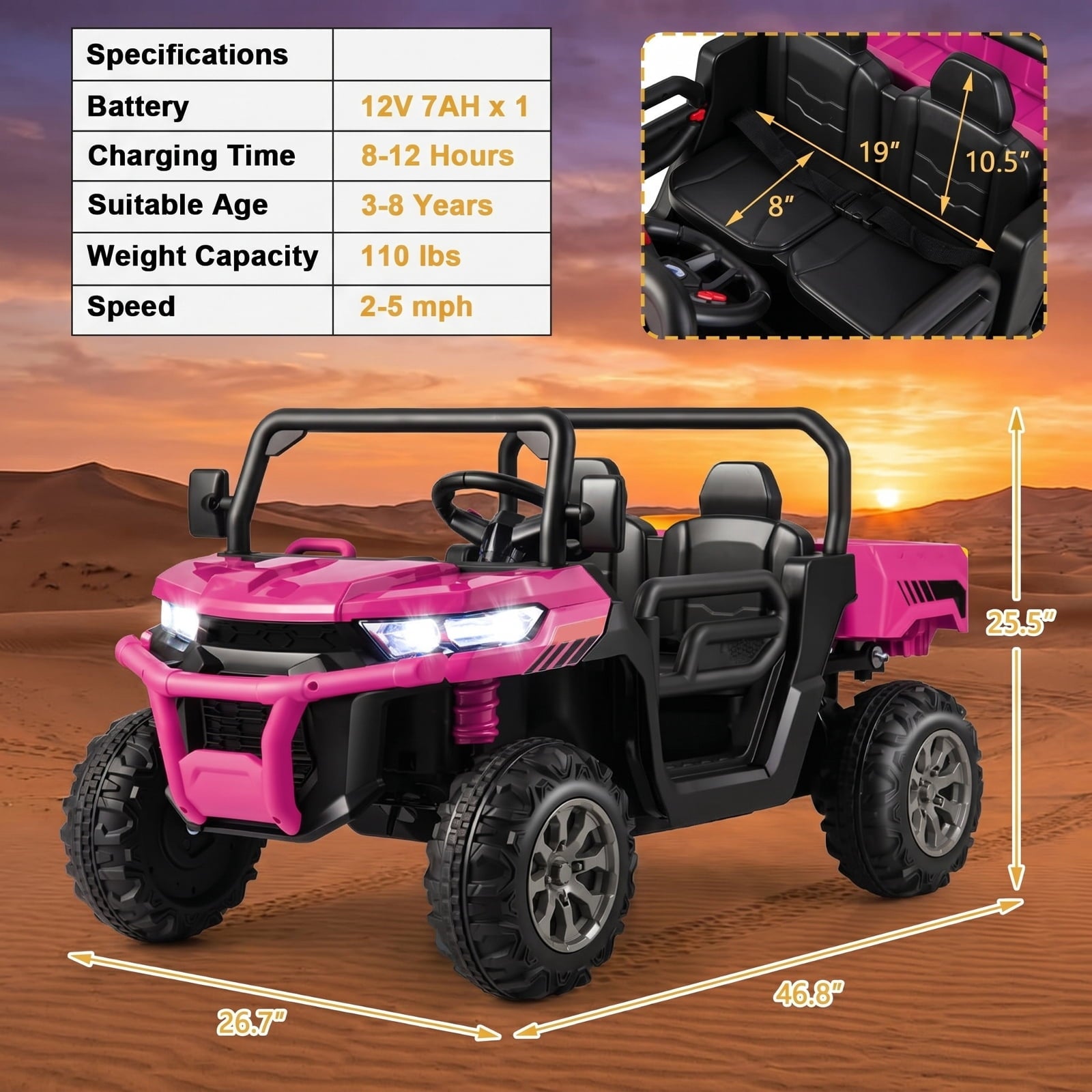 Redsmile 12V 2-Seater Kids Ride On Dump Truck with Working Dump Bed, Detachable Shovel, 2.4G Parental Remote, Spring Suspension, Music USB, Battery Powered, Pink
