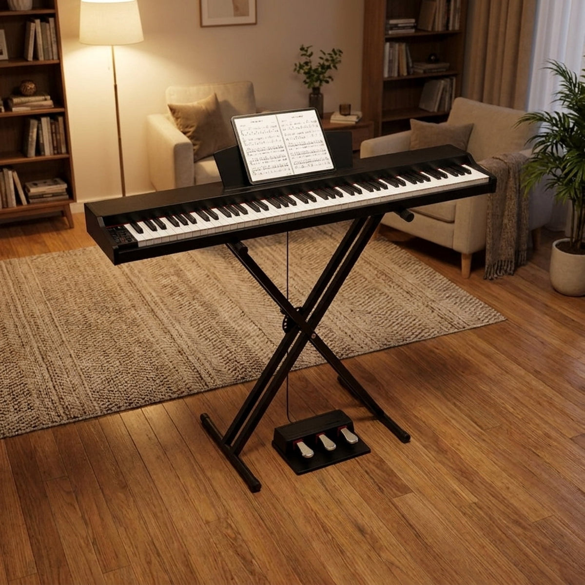 Redsmile 88-Key Electronic Keyboard Piano Set with Adjustable Stand and Dual Speakers for Beginners to Practice at Home or on a Tabletop, Black