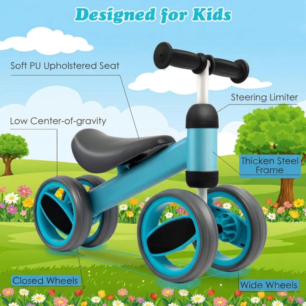 Redsmile Baby Balance Bike for 1-2 Year Olds, 4 Wheel No Pedal Toddler Training Bike, Lightweight First Balance Bike, Blue