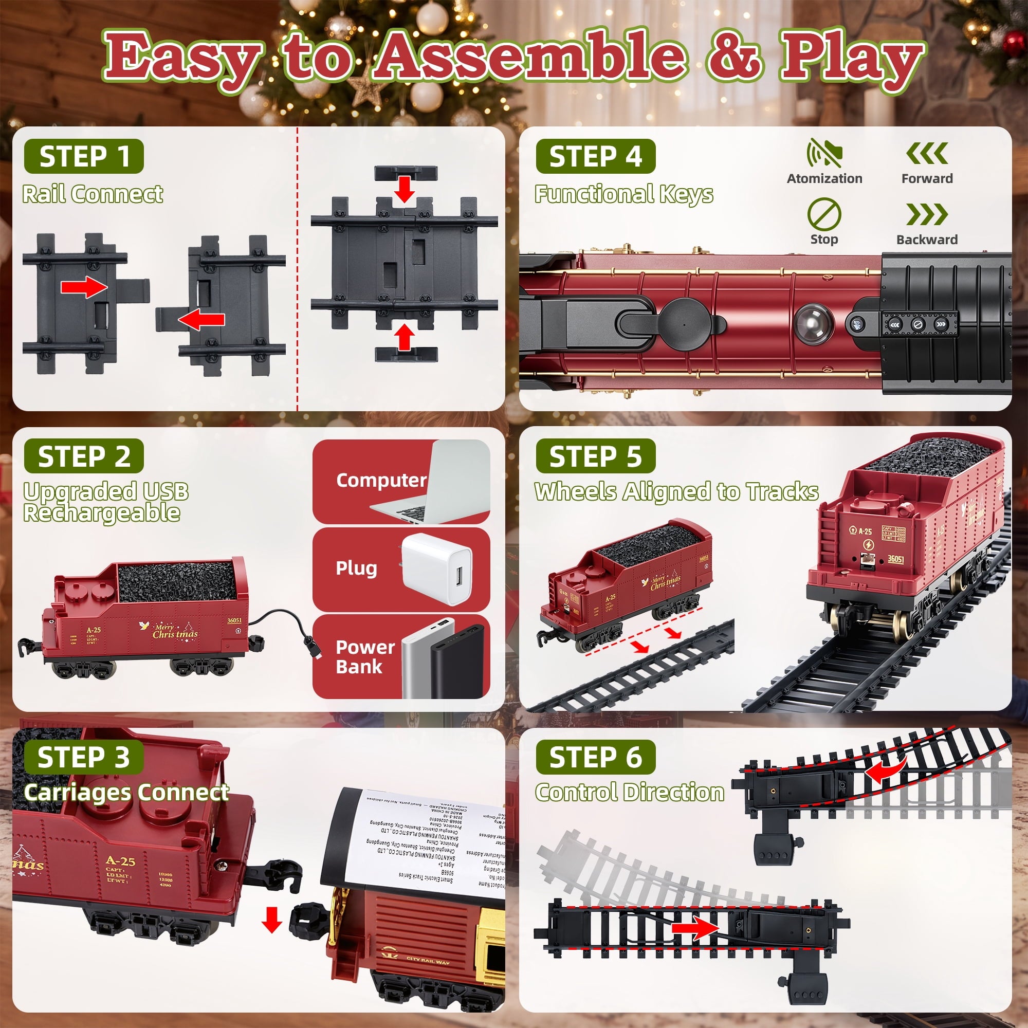 Redsmile Train Set,Remote Control Trains for Set for Kids with Smokes, Lights and Sound,Toy Train Set for Under Christmas Tree, Holiday Birthday Gift for Boys and Girls