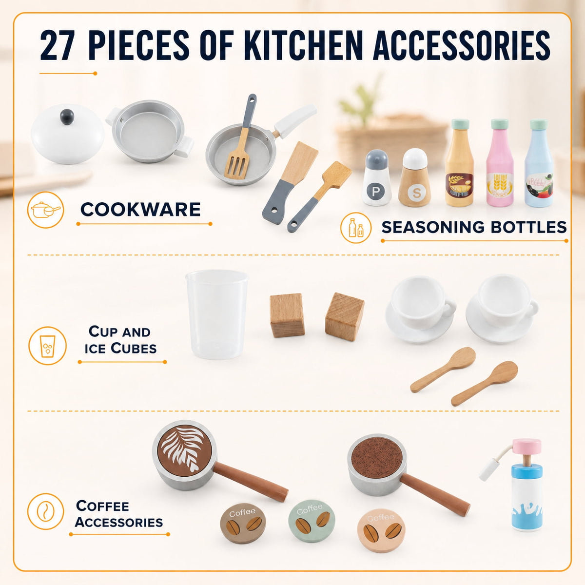 Redsmile Wooden Kids Kitchen Set for Toddlers 3+ Years, Pretend Play Kitchen with Coffee Maker, Ice Maker and 27 Accessories, Toddler Kitchen Playset with Ample Storage, Christmas Gift, Coffee