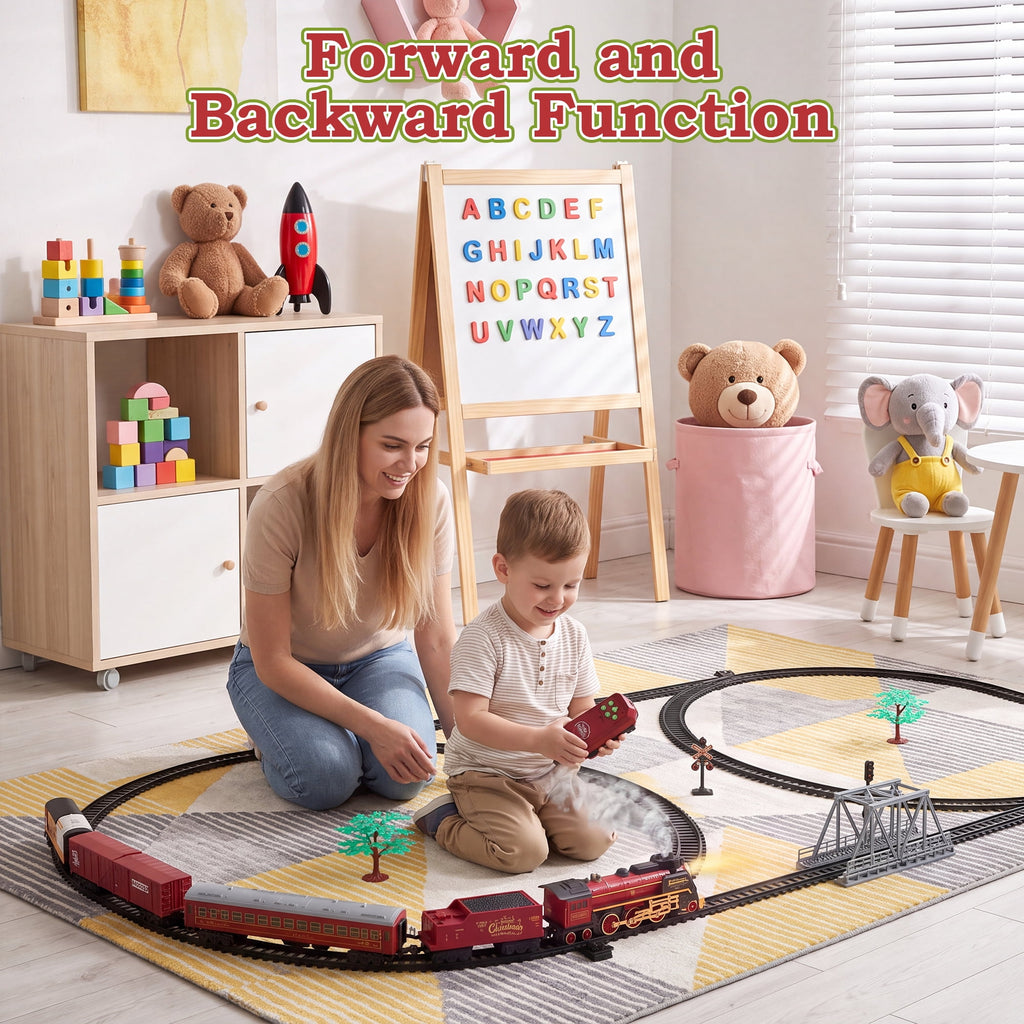 Redsmile Train Set,Remote Control Trains for Set for Kids with Smokes, Lights and Sound,Toy Train Set for Under Christmas Tree, Holiday Birthday Gift for Boys and Girls