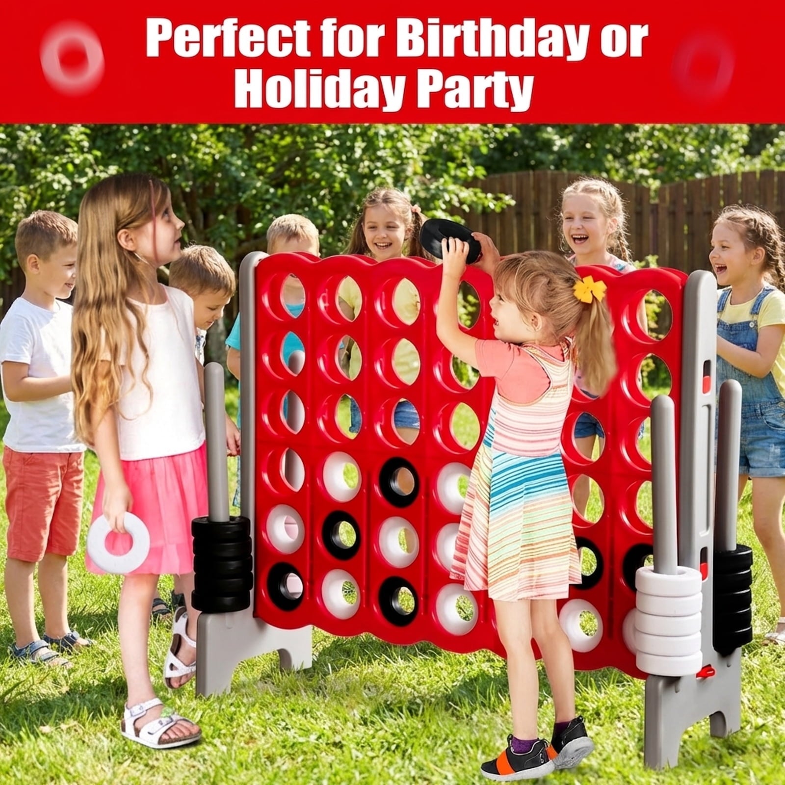 Redsmile 3.5 Feet Tall Jumbo 4 to Score Giant Game Set with 42 Jumbo Rings-Red Multicolor - Outdoor Backyard Lawn Party Game for Kids Adults