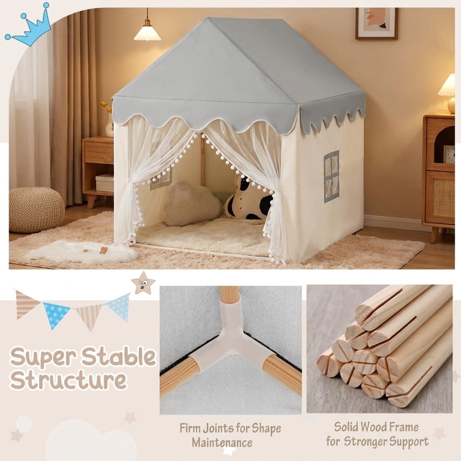 Redsmile Kids Large Play Castle Fairy Tent with Mat, Beige