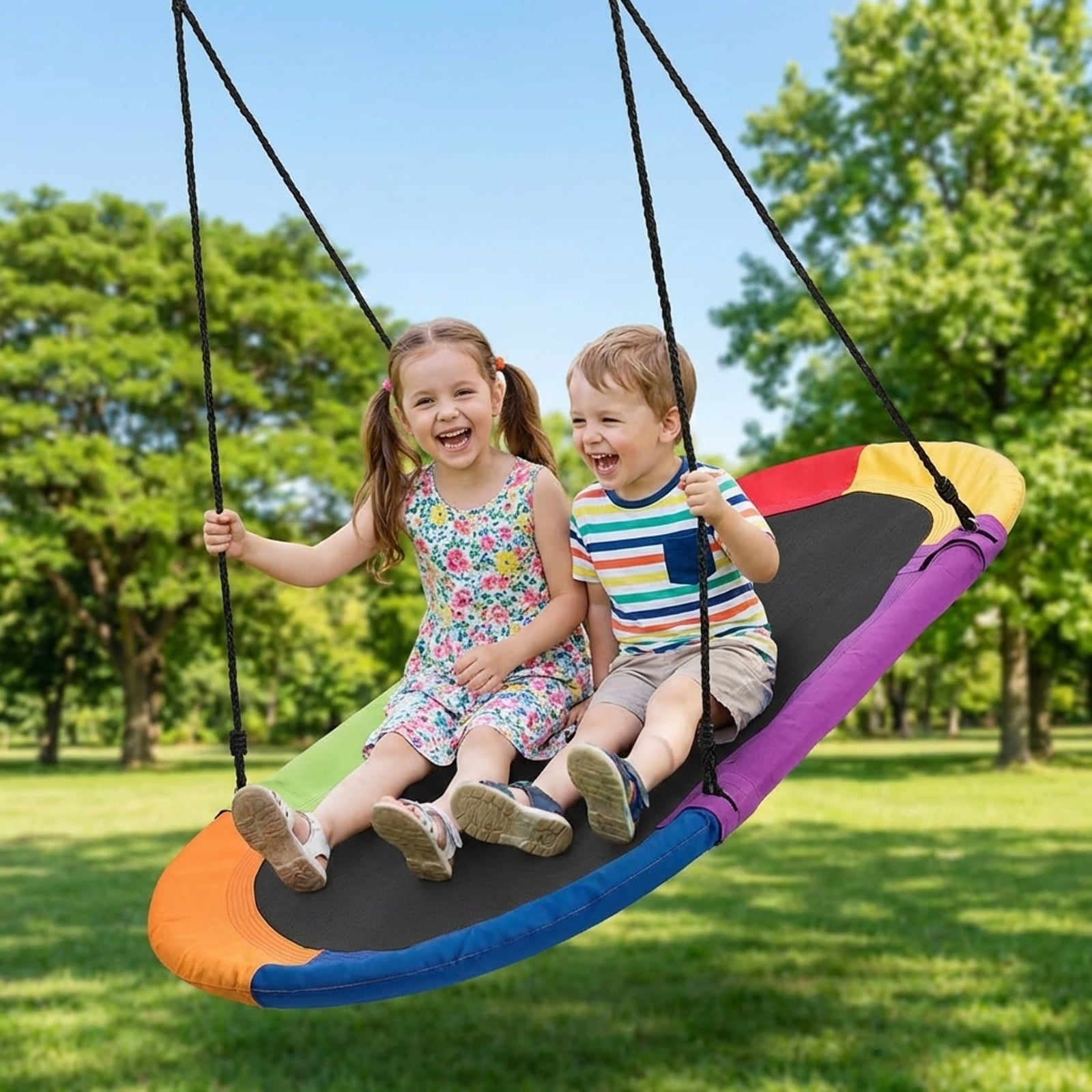 Redsmile 60 Inch Saucer Surf Outdoor Adjustable Swing Set-Colorful Multicolor - Outdoor Backyard Tree Swing for Kids and Adults