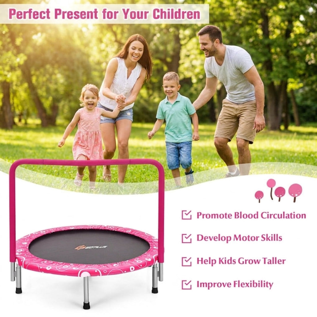 Redsmile 36 Inch Kids Trampoline Mini Rebounder with Full Covered Handrail, Pink