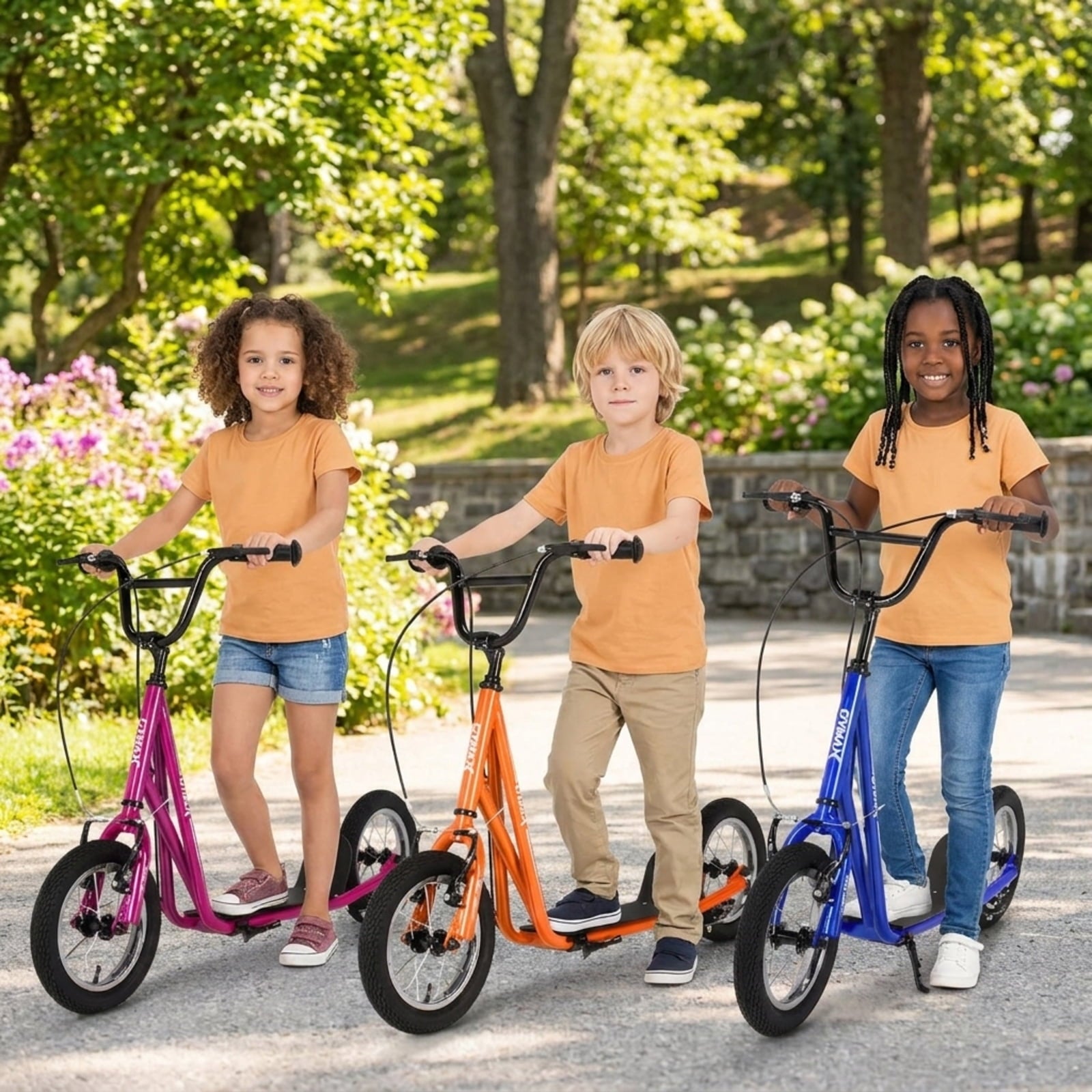 Redsmile Kids Scooter with 12 Inch Air Wheel, Height Adjustable Kick Scooter Holds 165 lb for Big Kids and Teens, Orange