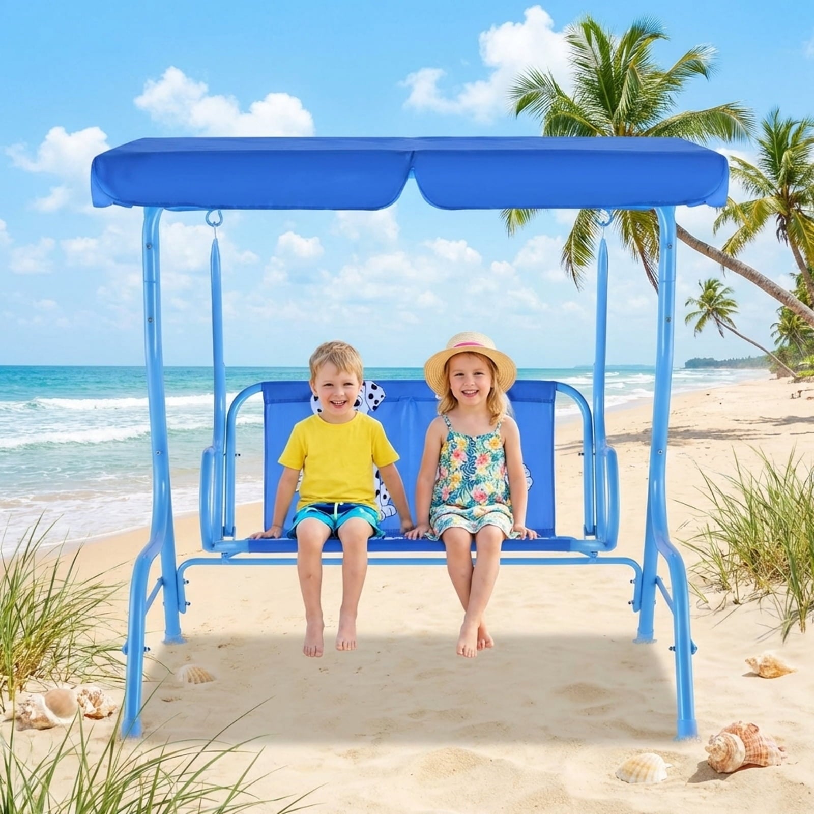 Redsmile Outdoor Kids Patio Swing Bench with Canopy 2 Seats - Multicolor - Backyard Play - Outdoor Fun