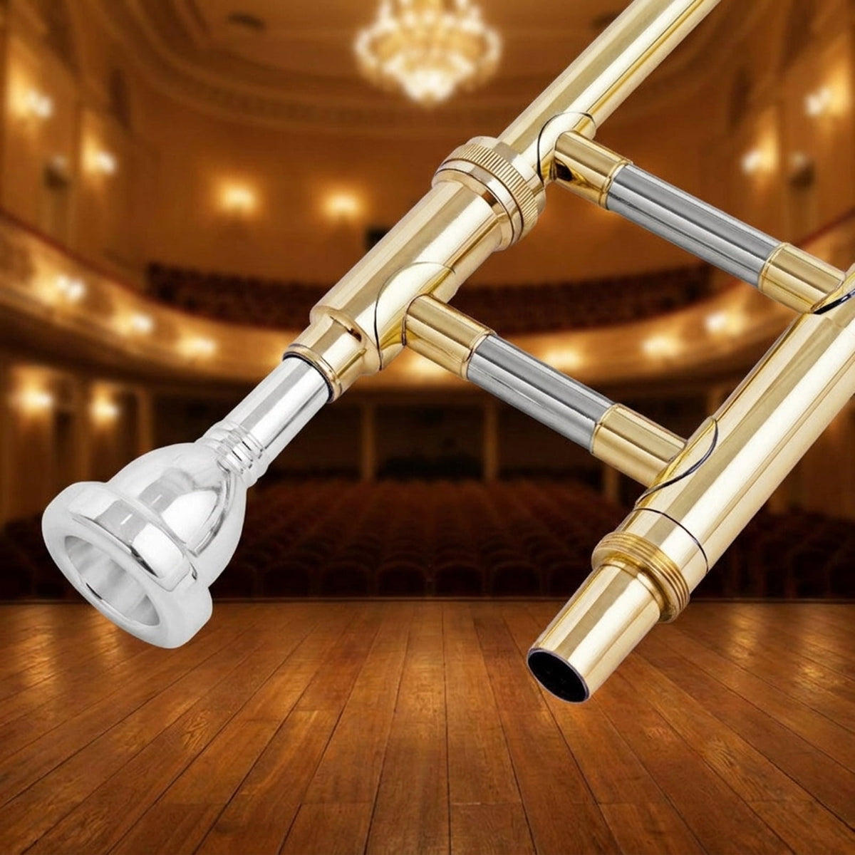 Redsmile B-Flat Tenor Trombone Beginner Set with Brass Body and Standard Mouthpiece and Padded Carrying Case for Students, Gold