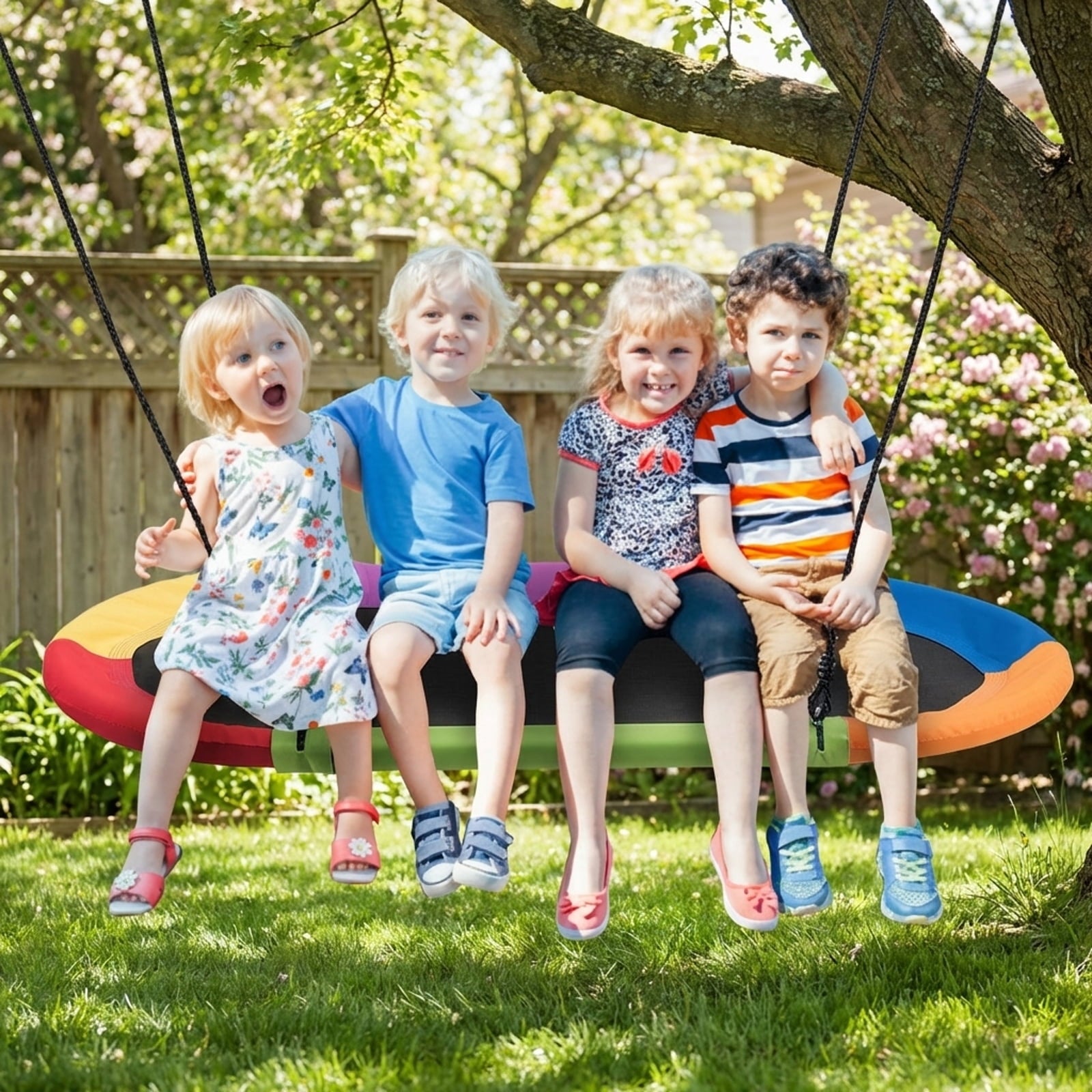 Redsmile 60 Inch Saucer Surf Outdoor Adjustable Swing Set-Colorful Multicolor - Outdoor Backyard Tree Swing for Kids and Adults