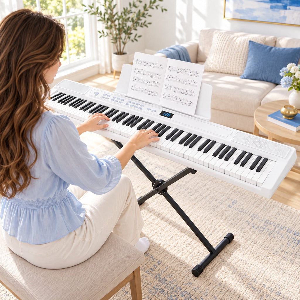 Redsmile Piano Keyboard 88 Keys Digital Piano with 128 Tones, Stand and Pedal, White
