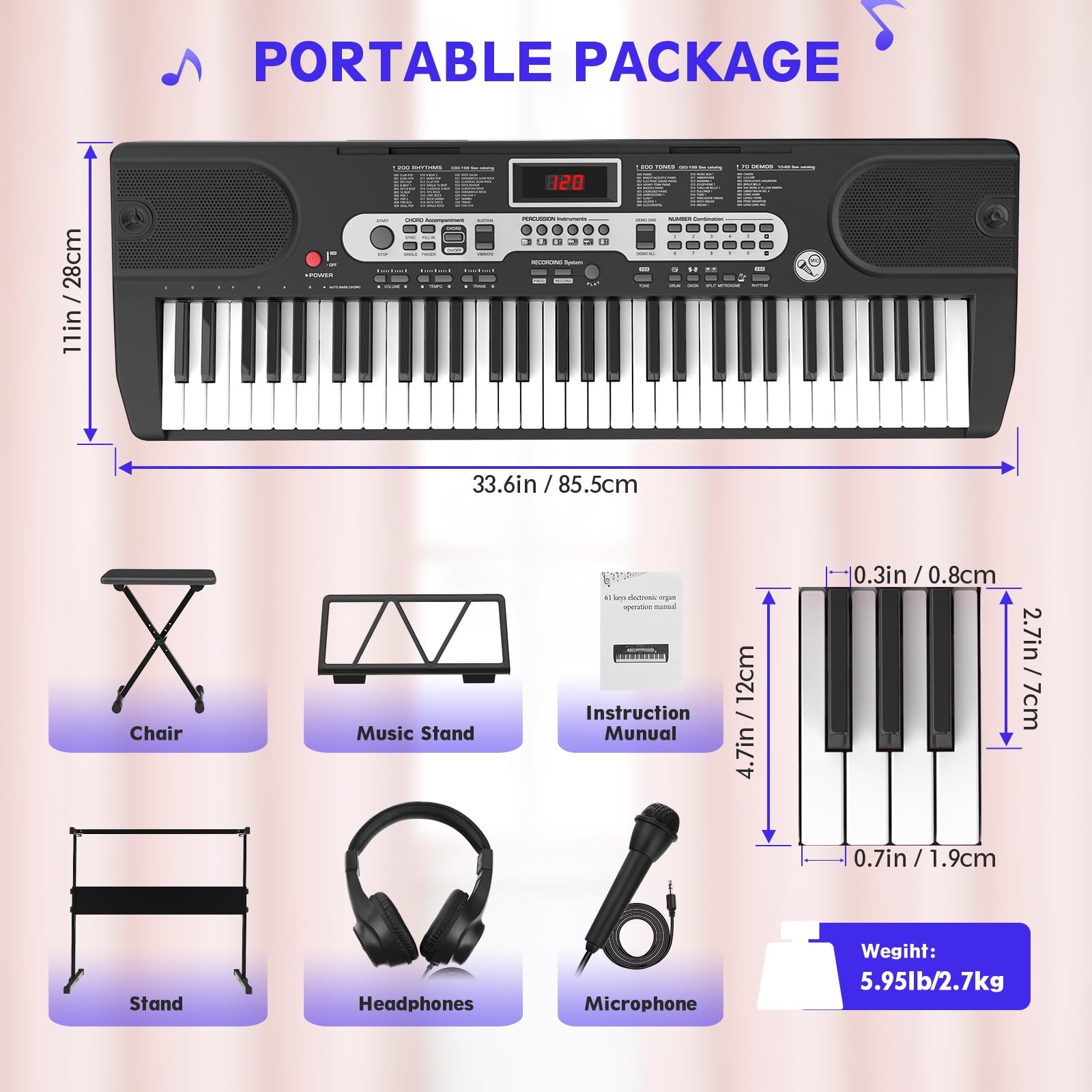 Redsmile 61-Key Electric Keyboard Piano Beginners Piano Keyboard with LCD Display and 3 Learning Modes